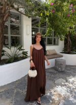 Robe Maxi Satin — Chocolat Dos Nu | Amoura