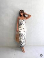 Robe Maxi Dos Nu — Imprimé Totem Noir & Blanc | Amoura
