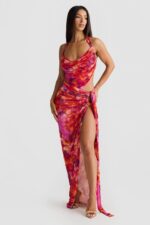 Cache-Maillot Maxi Halter — Imprimé Floral Feu | Amoura