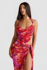 Cache-Maillot Maxi Halter — Imprimé Floral Feu | Amoura – Image 4