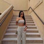 Ensemble Bandeau + Pantalon Wide Leg — Carreaux Beige & Noir | Amoura