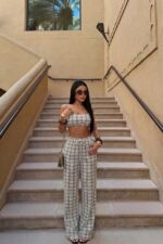 Ensemble Bandeau + Pantalon Wide Leg — Carreaux Beige & Noir | Amoura